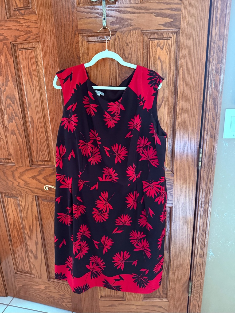 London Style Black Midi Dress with Red Floral Print